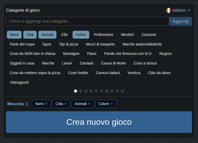 Scelta delle categorie