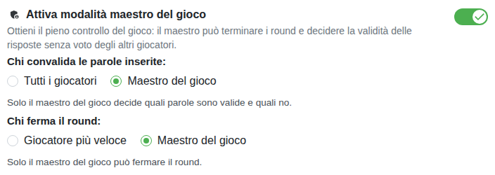 Impostazione: modalità host della partita