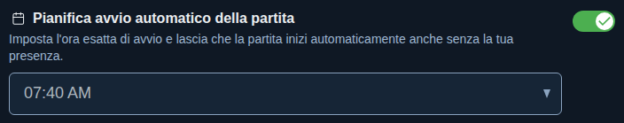 Impostazione: inizio fisso della partita