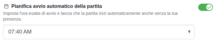 Impostazione: inizio fisso della partita