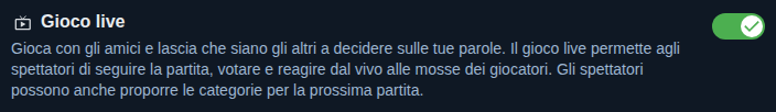 Impostazione: partita live