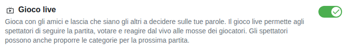 Impostazione: partita live