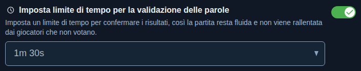 Impostazione: tempo per confermare le parole