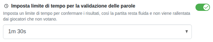 Impostazione: tempo per confermare le parole